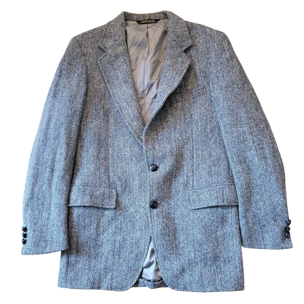 Harris Tweed Handwoven Wool Blazer Jacket Herringbone‎ USA Vintage Sport Coat
